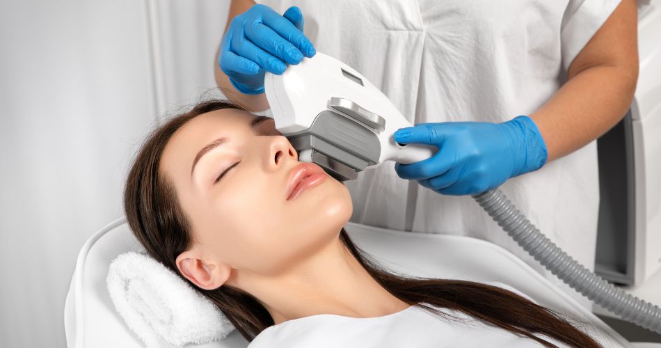 A patient receiving a comfortable IPL therapy session, a key part of our IPL for dry eye in Michigan program.