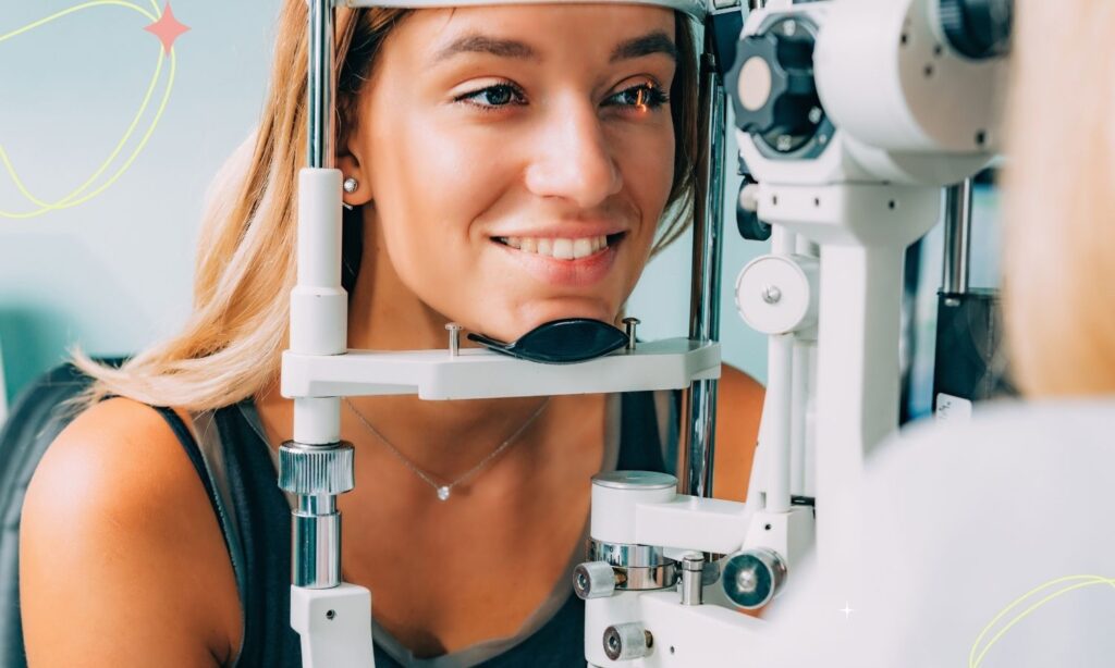 Woman being tested for scleral contact lenses