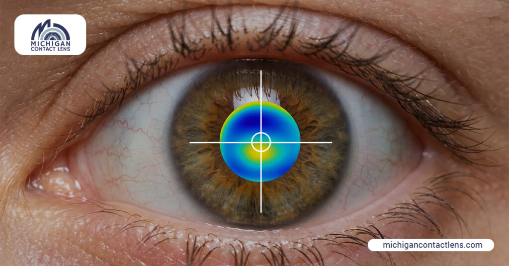 Michigan Contact Lens | The Wavefront-Guided Scleral Lenses is Advanced Solution for Glare and Halos in Michigan Wavefront-guided scleral lens visual mapping on the cornea to correct glare and halos.