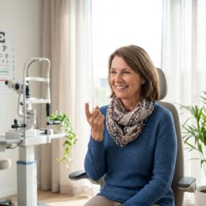 Michigan Contact Lens | Keratoconus Treatment Without Surgery: Your Real Options Patient holding a scleral lens, representing non-surgical keratoconus treatment