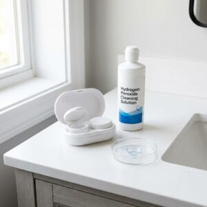 Michigan Contact Lens | How to Clean Scleral Lenses with Clear Care (Step by Step) Hydrogen peroxide cleaning case and solution for cleaning scleral lenses