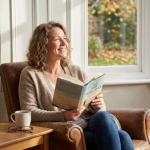 Adult reading comfortably with multifocal scleral lenses for clear vision at all distances