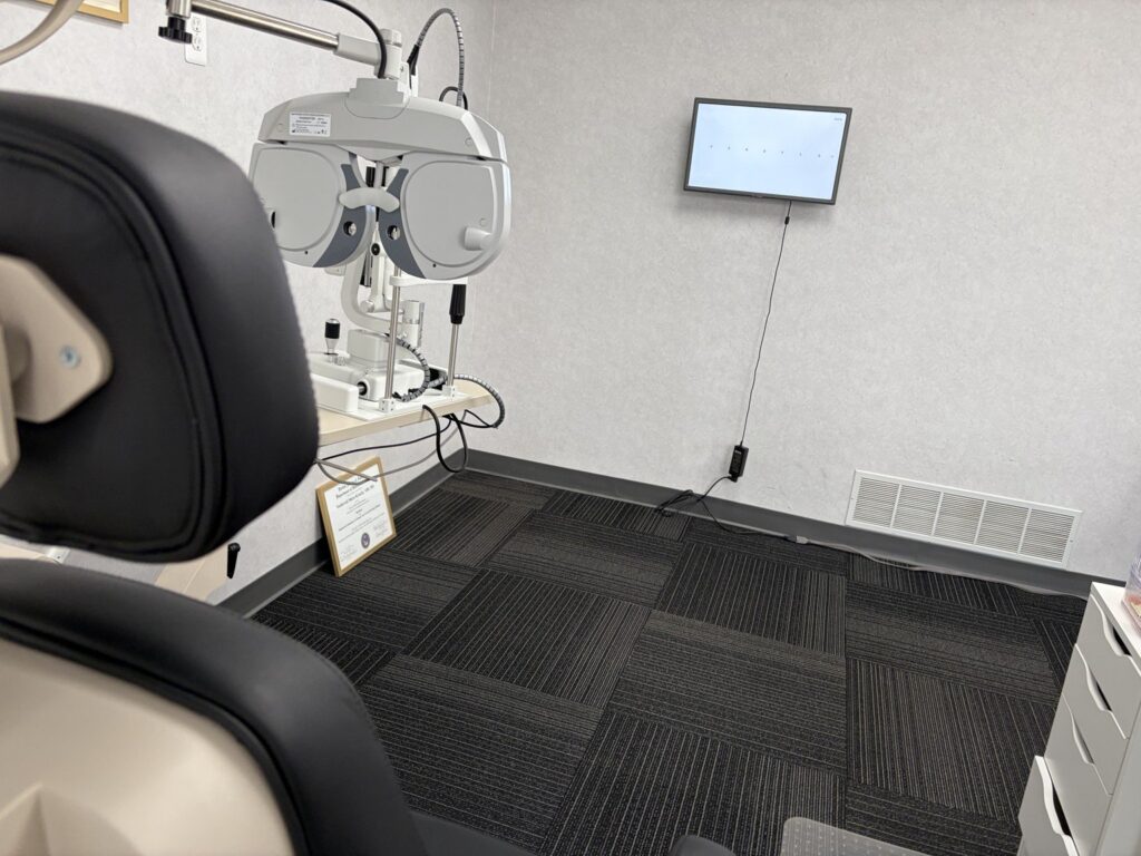 Phoropter and vision testing suite at Michigan Contact Lens in Southfield, MI